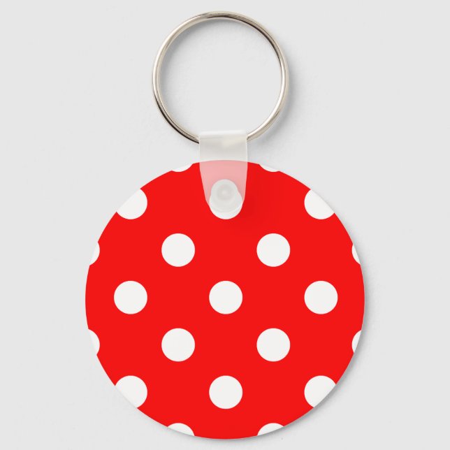 Large Polka Dots - White on Red Keychain (Front)