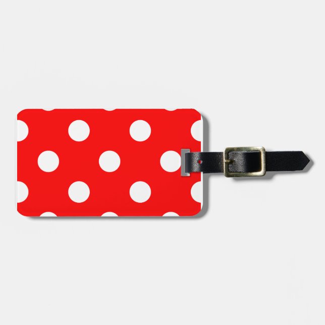 Large Polka Dots - White on Red Luggage Tag (Front Horizontal)