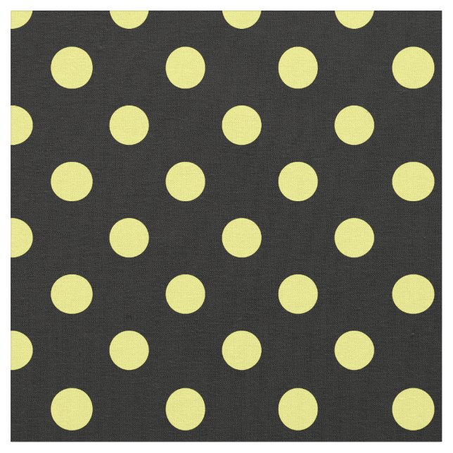 Large Polka Dots - Yellow on Black Fabric (Close Up)