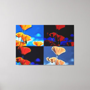Large Poppies Quadtych Art Wrapped Canvas Print