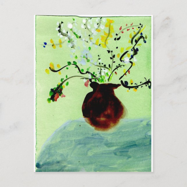 Large pot with flowering plant postcard (Front)