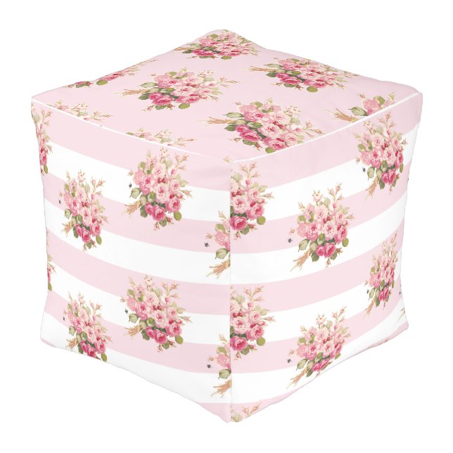 Large Pouf Jane's Rose Bouquet in sorbet (Angled Front)