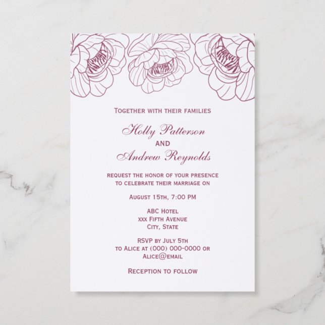 Large Pretty Peonies Wedding Couple Letterpress Photo Cards (Front)