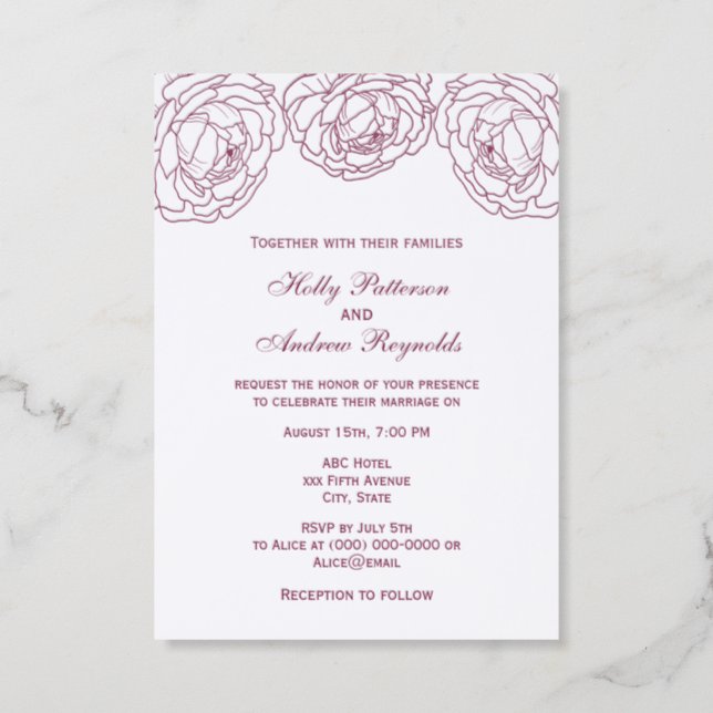 Large Pretty Ranunculus Wedding Couple Letterpress Photo Cards (Front)