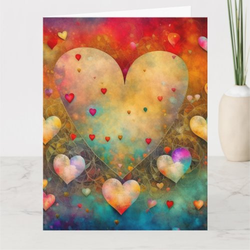 Large Pretty Vintage Hearts Valentines Day Card