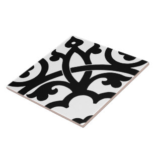 Large Print Abstract Black & White Line Art Ceramic Tile