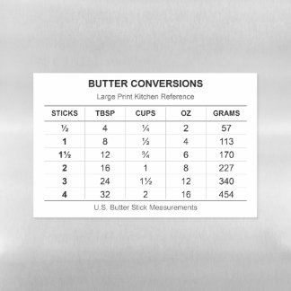 Large Print Butter Conversion Chart Magnetic Dry Erase Sheet