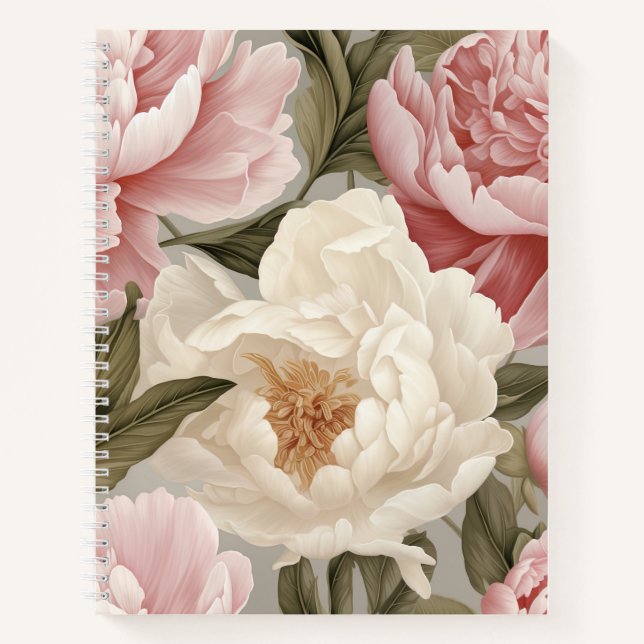 Large Print Peonies Designer Notebook (Front)