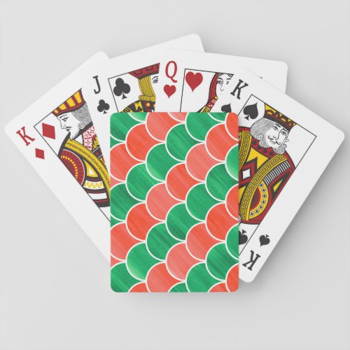 Large Print Red Green Painted Geometric Pattern Playing Cards