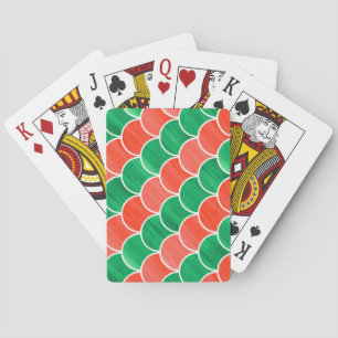 Large Print Red Green Painted Geometric Pattern Poker Cards