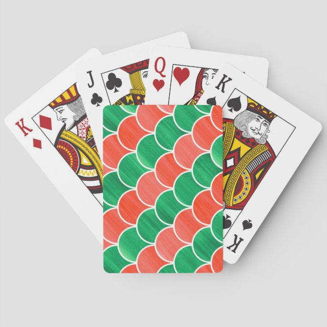 Large Print Red Green Painted Geometric Pattern Poker Cards (Back)