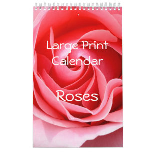 Large Print Small Calendar Roses Single Page