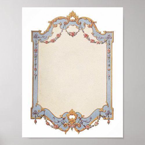 Large Printable French Vintage Frame Blue Scroll  Poster