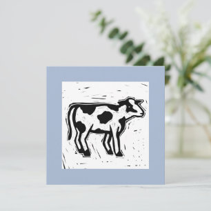 Large Printmaking Black and White Cow Print Blue Note Card
