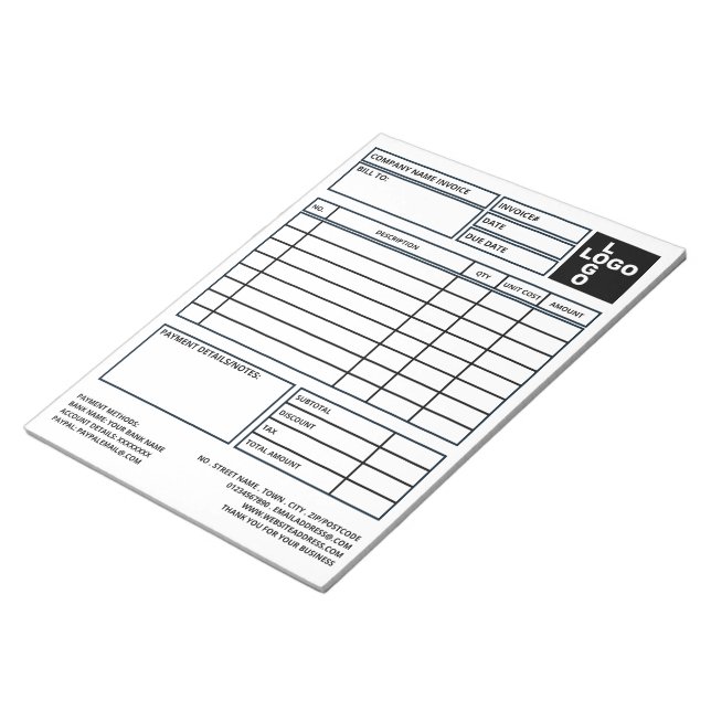 Large Pro-Logo Business Invoice/Quotation Notepad (Angled)