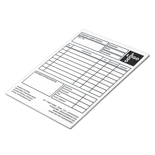 Large Pro-Logo Business Invoice/Quotation Notepad | Zazzle