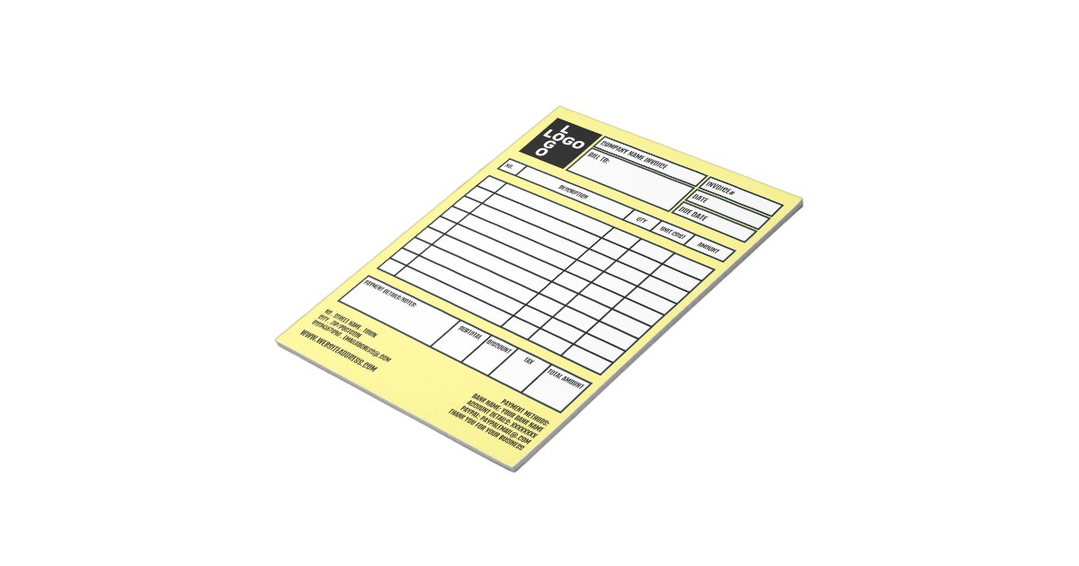 Large Pro-Logo Company Invoice/Quotation Notepad | Zazzle
