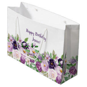 Large Purple and Lavender Roses Monogram Gift Bag