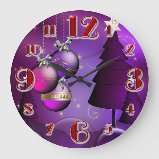Large Purple Christmas Bauble Tree Clock (Front)