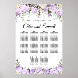 Large Purple Floral 10-Table Wedding Seating Chart
