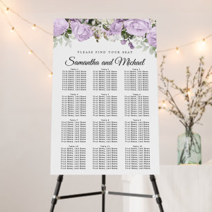 Large Purple Floral 12-Table Wedding Seating Chart Foam Board