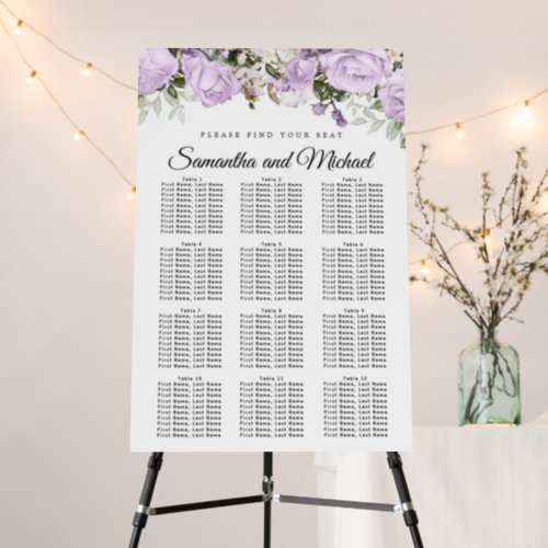 Large Purple Floral 12_Table Wedding Seating Chart Foam Board
