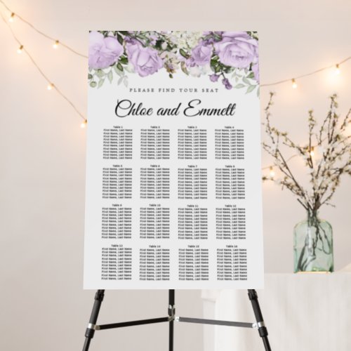 Large Purple Floral 16_Table Wedding Seating Chart Foam Board