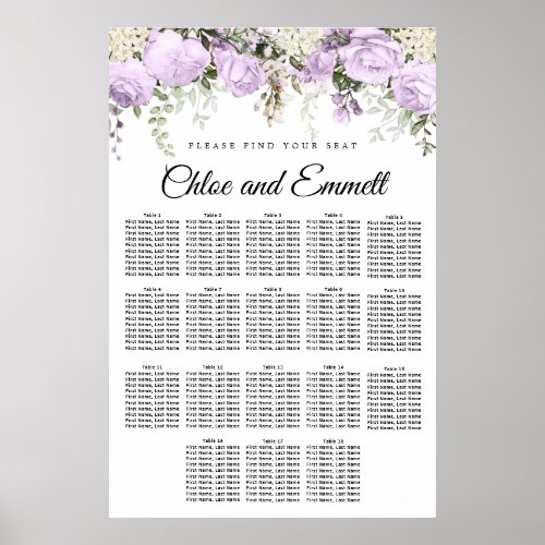 Large Purple Floral 18_Table Wedding Seating Chart