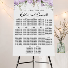 Large Purple Floral 18-Table Wedding Seating Chart Foam Board