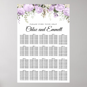 Large Purple Floral 20-Table Wedding Poster