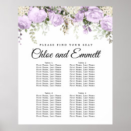 Large Purple Floral 4-Table Wedding Poster