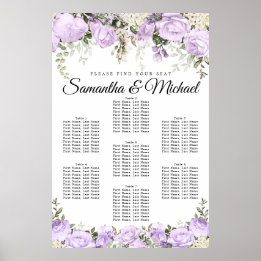 Large Purple Floral 7-Table Wedding Poster