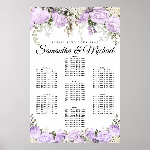 Large Purple Floral 7_Table Wedding  Poster