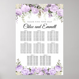 Large Purple Floral 8-Table Wedding Seating Chart