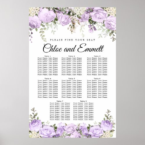 Large Purple Floral 8_Table Wedding Seating Chart