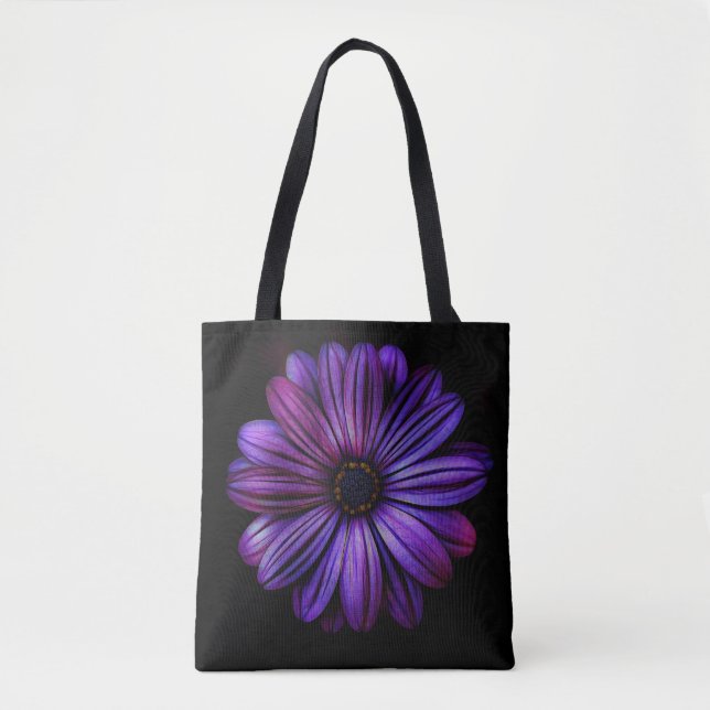Large Purple Flower on Black Tote Bag (Front)
