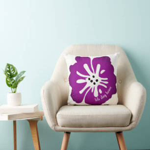 Large Purple Hibiscus Tropical Personalized Throw Pillow