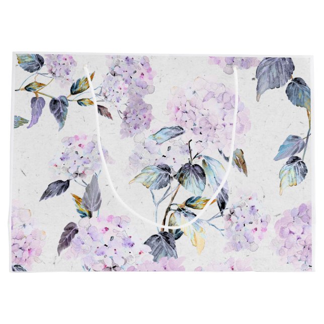 Large Purple Hydrangea Watercolor Flower Gift Bag (Back)