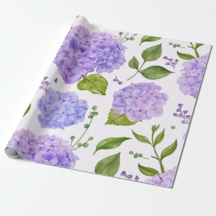 Large Purple Lilac Hydrangea Floral Wrapping Paper
