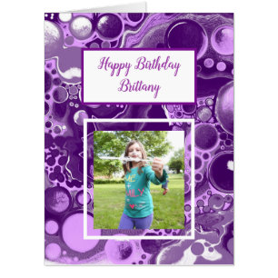 Large Purple Marble Photo Birthday Card