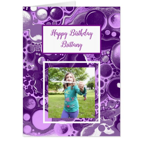 Large Purple Marble Photo Birthday Card