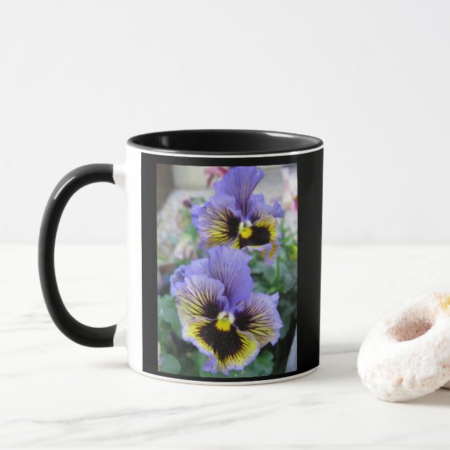 Large Purple Pansies Mug 11 oz (With Donut)