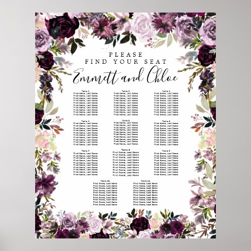 Large Purple Pink Floral 11_Table Seating Chart