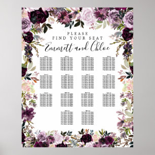 Large Purple Pink Floral 14-Table Seating Chart