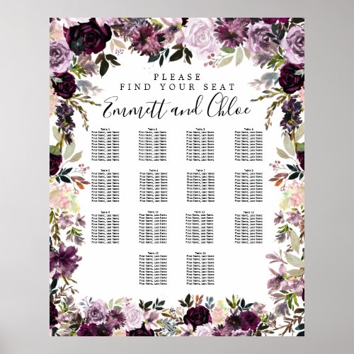 Large Purple Pink Floral 14_Table Seating Chart