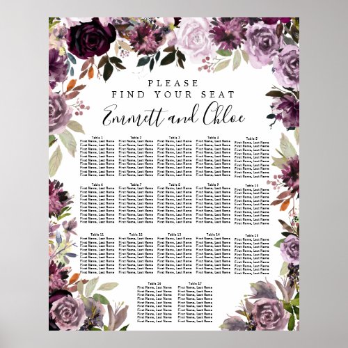 Large Purple Pink Floral 17_Table Seating Chart