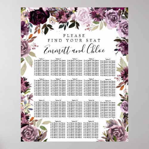 Large Purple Pink Floral 18_Table Seating Chart