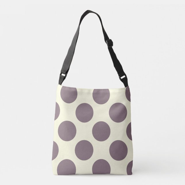 Large purple polka dots design on cream crossbody bag (Back)
