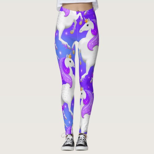 Large Purple Unicorn Princess of the Forest Leggings