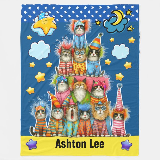 LARGE QUIRKY CATS Fleece Blanket (Front)